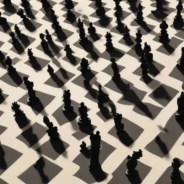 Shadows of voting trusts moving on a chessboard, illustrating risks and control in corporate governance