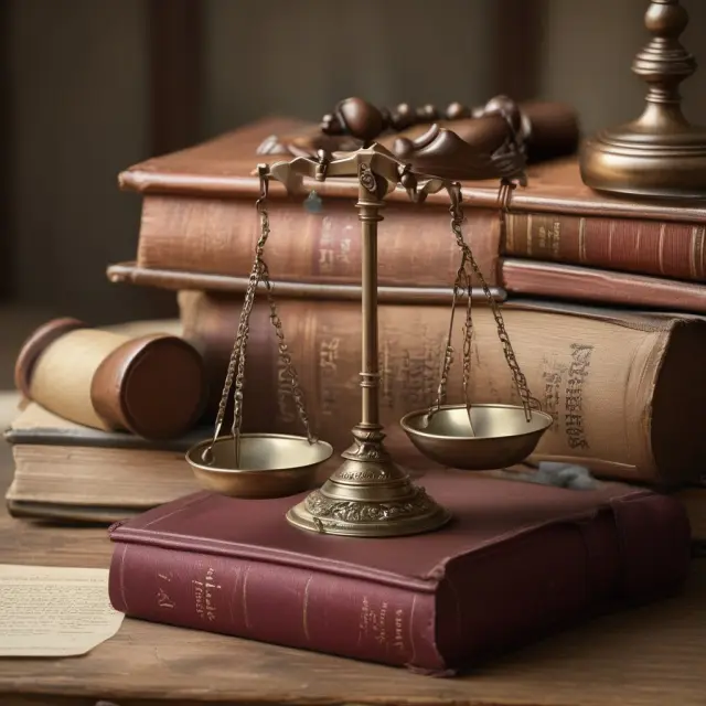 A scale of justice balances ancient legal books as a scroll represents confidential voting trust agreements in the background.