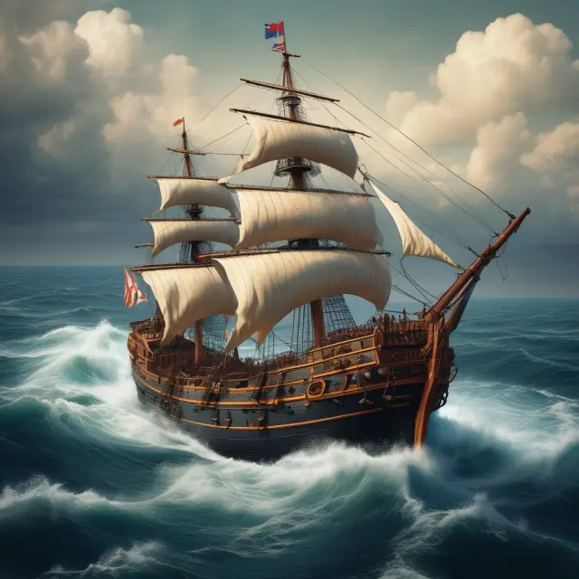 An ancient mariner, clutching a shield embellished with sailboats and various risks symbolically represented, standing firm amidst stormy seas