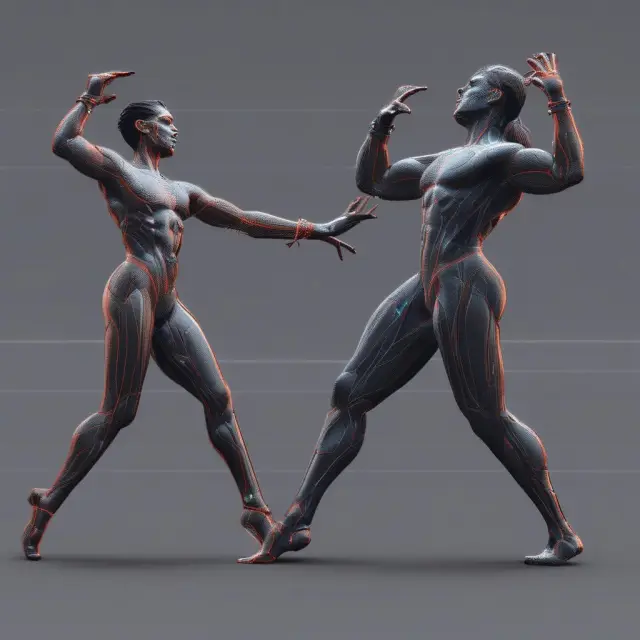 Two stylized dancers in harmony: VPT indicator represented by one, and ADX by the other, together confirming market trends
