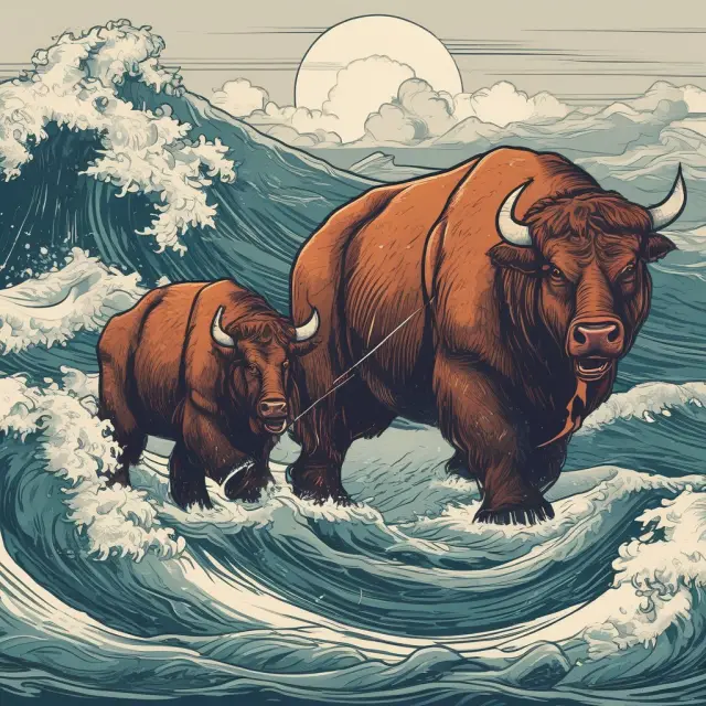 Bull and bear navigating turbulent waters represent the VPT indicator