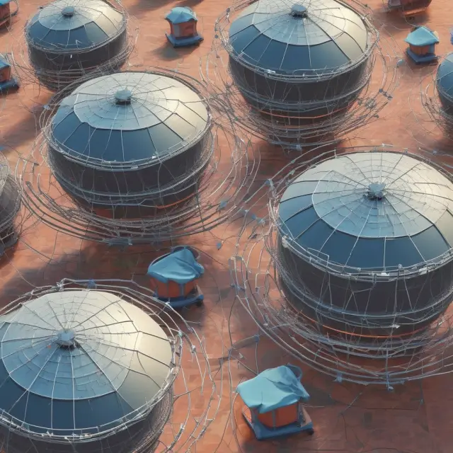 An image of interconnected VSAT dishes representing the global financial network