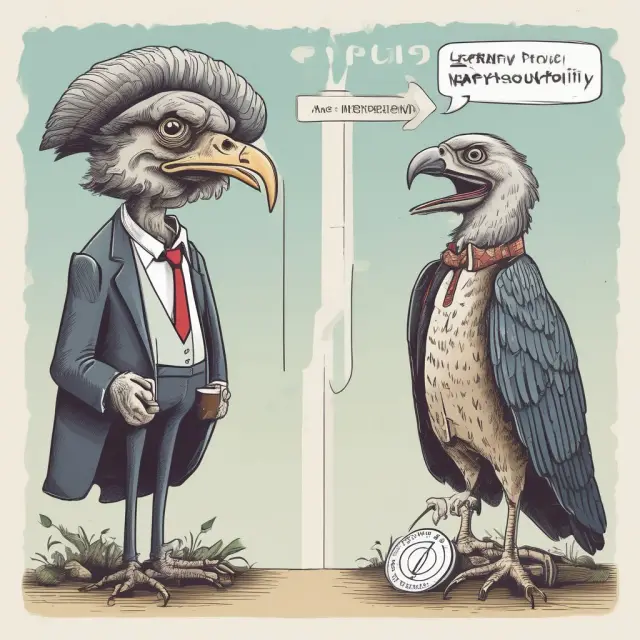 A vulture capitalist hovers above a scale with 