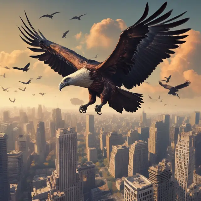 Vultures represent vulture capitalists in the midst of a cityscape, depicting their role in reaping profits from distressed assets