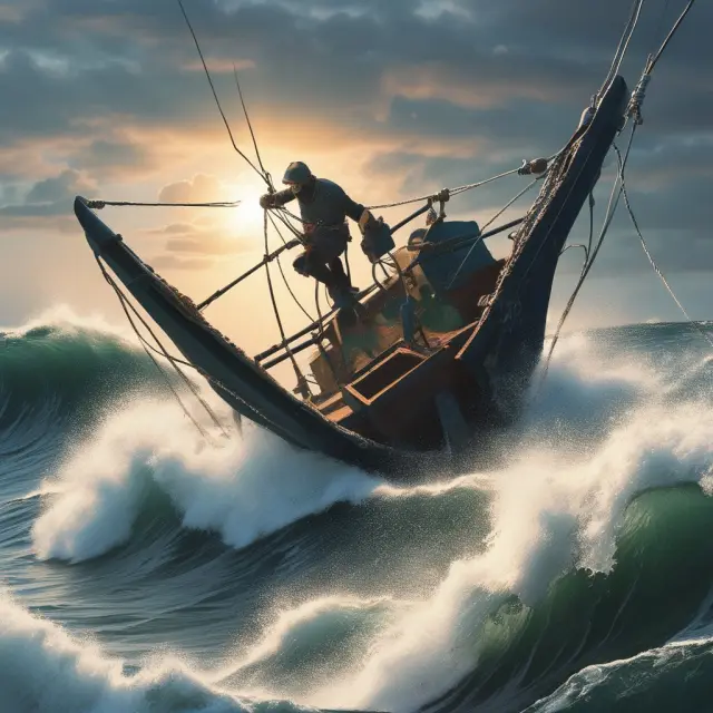 A trader balances on a surfboard, weighted by a VWAP anchor as volatile market waves crash around them. Strategies for using the VWAP indicator effectively in day trading.