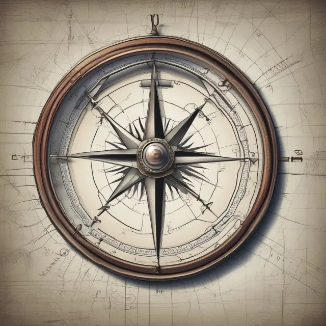 A trader holding a compass with VWAP as the North Star, guided by MACD, RSI, and Stochastic Oscillator indicators
