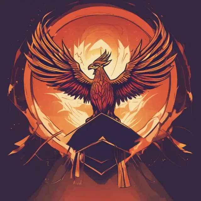 Phoenix rising above a graduation cap and an MBA degree, representing the W.P. Carey School of Business