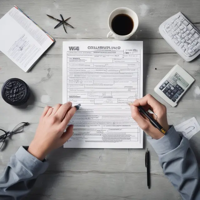 An image of hands editing the W-4 form against a backdrop of suspended personal exemptions and new tax law components, symbolizing changes to W-4 calculations due to the Tax Cuts and Jobs Act.