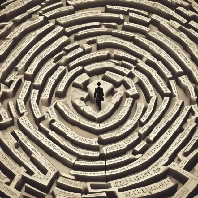 Taxpayer overcoming complexities in filling out W-4 forms, with allowances and dependents depicted as keys navigating a maze towards financial security