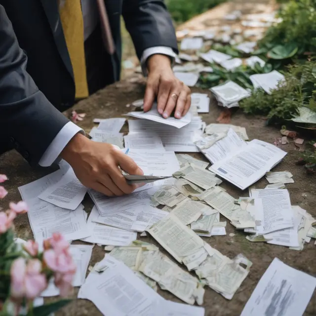 Tax consultant distributing W-8 forms amidst a garden of financial documents to represent guidance for international individuals on completing necessary paperwork