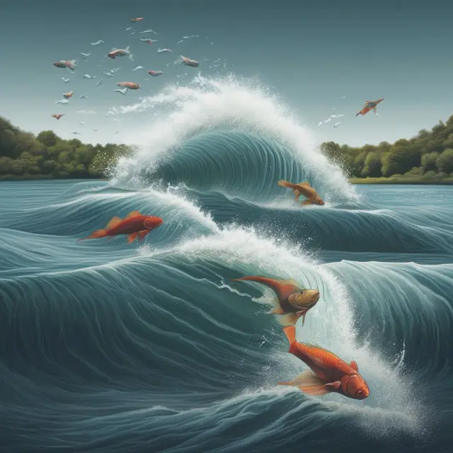 Beta fish swimming upstream, illustrating Cost of Equity calculation with CAPM using beta and risk-free rates.