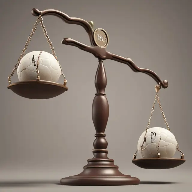 Balanced scale holding weights of equity (67%) and debt (33%) to determine WACC in corporate finance