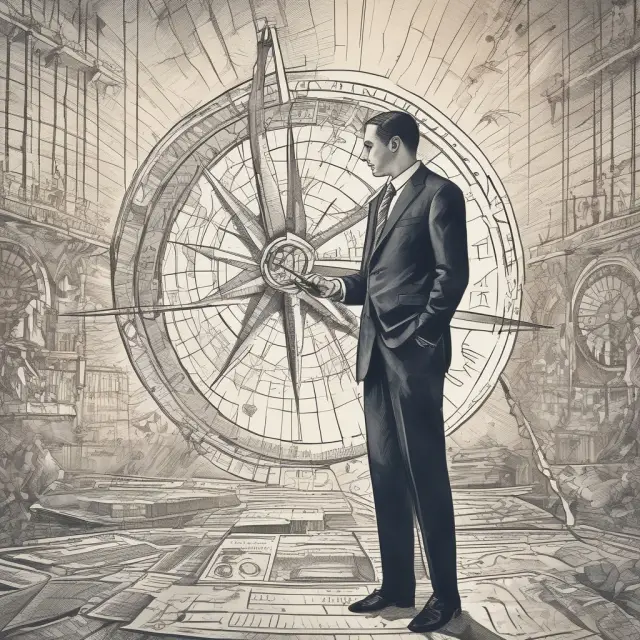 Analyst holding WACC compass for investment decisions, finance team guiding boat with beacon