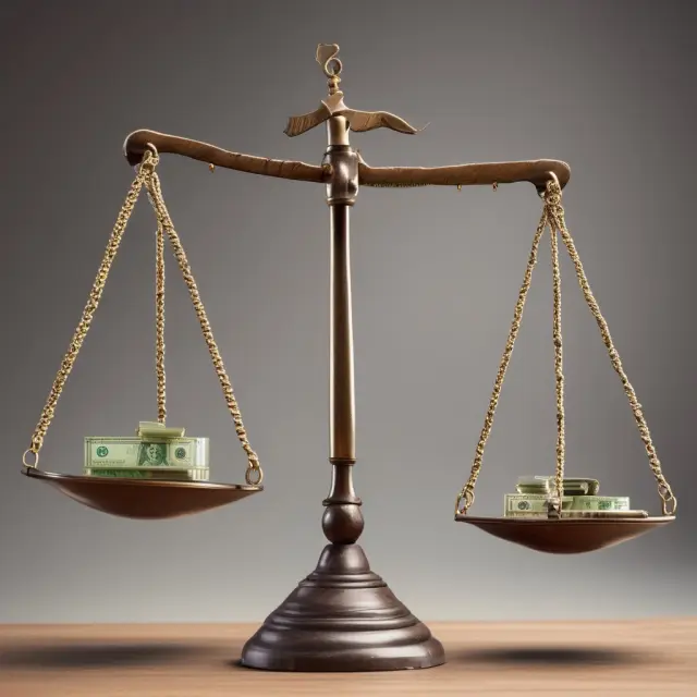 Two wisdom scales balanced with WACC & RRR. One represents calculated WACC, the other, required RRR. A bridge connects them, emphasizing their interplay in investment decisions.