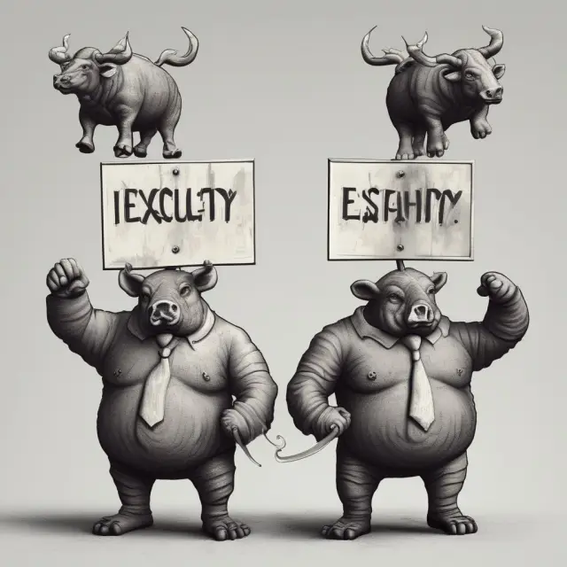 Bulls and bears with scales and weighted cost signs illustrate the Weighted Average Cost of Equity.