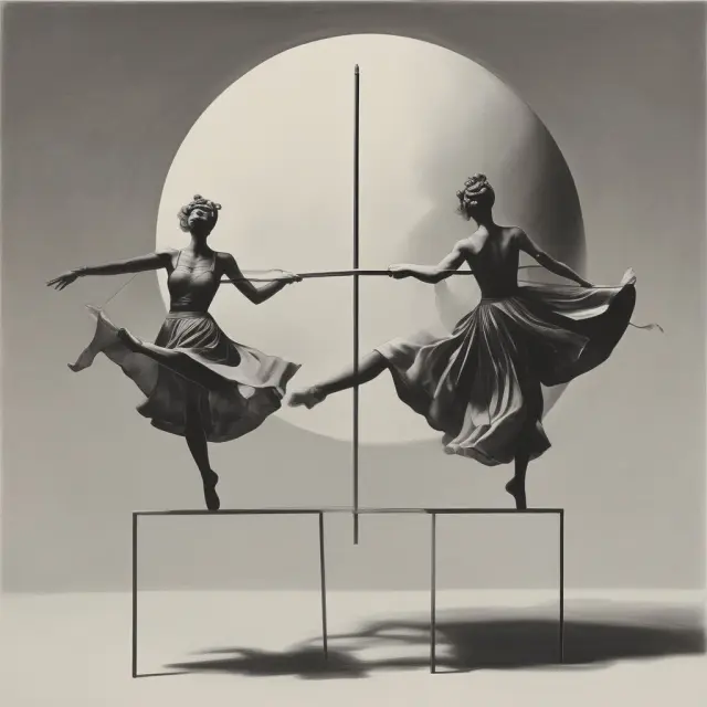 Visualizing WACE and WACD: one dancer on a wobbling rod (equity), the other on a spherical base (debt), representing ROEs and capital structures