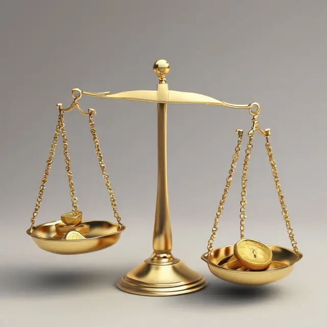 Golden scales shift balance between debtor and creditor in a court-ordered wage assignment.