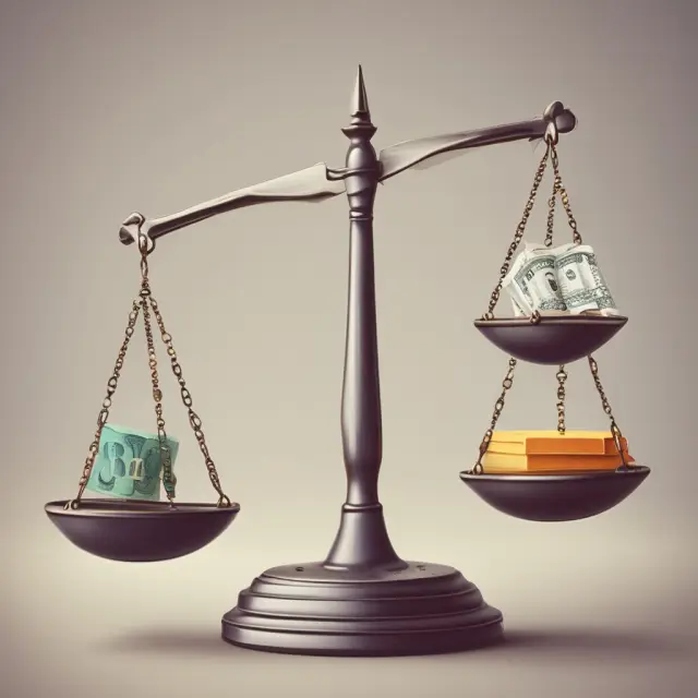 A set of scales with debt consolidation loan and credit counseling concepts balanced on either side, representing alternatives to wage assignments for managing debt repayment.