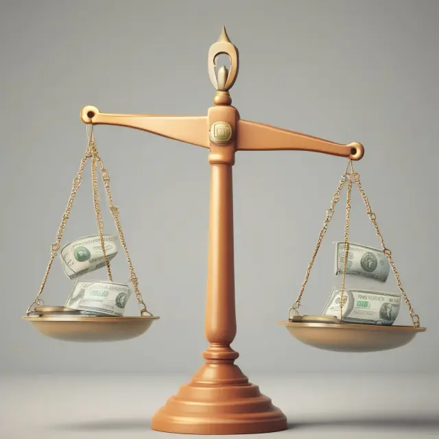 Image of a balanced scale symbolizing wage assignment adjustments. The left side represents debts, the right side represents wages, maintaining equilibrium.