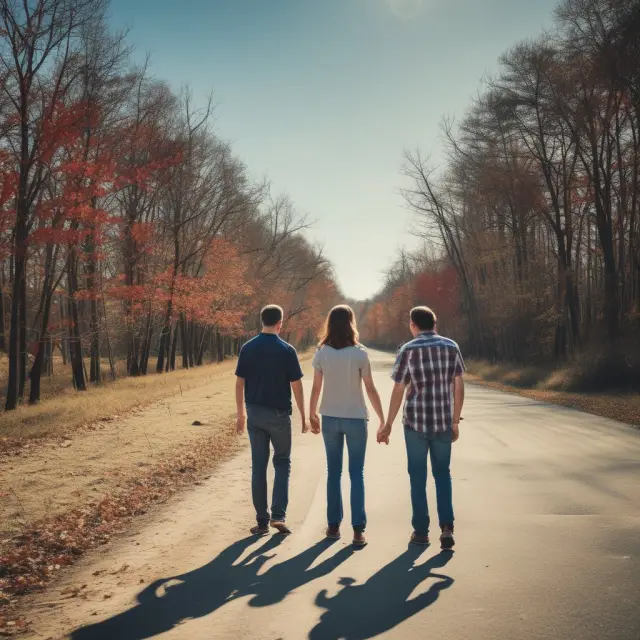 Couple standing on a precipice between two bankruptcy types, ultimately choosing Chapter 13 to save their home