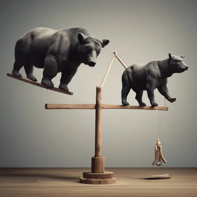 Bull and bear representing cost of equity and risk-free securities on a balancing scale, illustrating the concept behind the Wealth Added Index