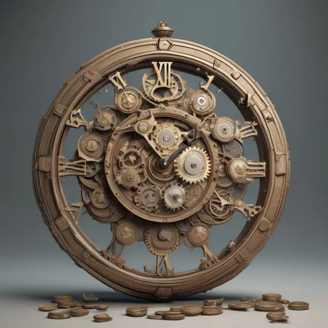 Clock showing coins as gears representing waiting periods for various insurance types and their impact on premiums.