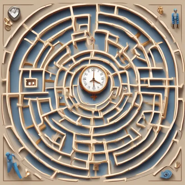 Doctor examines patients in a maze as clocks tick away, representing various health insurance waiting periods: employer, affiliation, and pre-existing conditions.