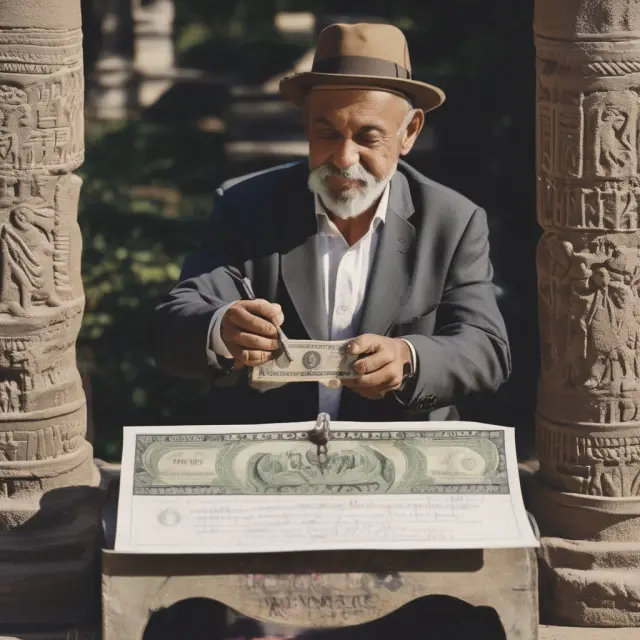 An endorser signing a check atop an ancient scale, one pan displaying an explicit waiver sign, the other implying hidden obligations through conduct