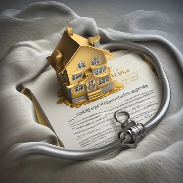 Golden mortgage loan contract suspended over a silver waiver of exemption, symbolizing the unique relationship between secured loans and waivers under the FTC rule