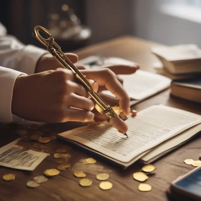 Insurance professionals gather around an ornate contract, releasing golden waivers for FAQs related to payer benefits