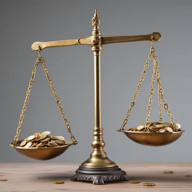 Image of balance scales with coins labeled 
