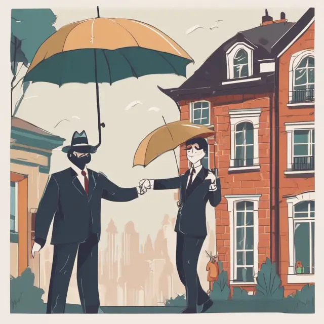 Landlord and tenant shaking hands beneath an umbrella - Waiver of Subrogation illustrating the protection and collaboration within their lease agreement.