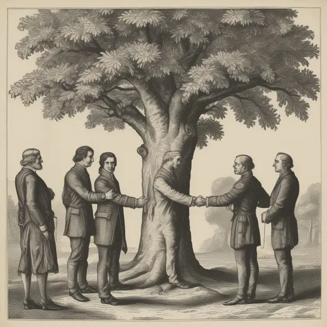 Parties shaking hands under a tree with waiver parchments, illustrating the process of avoiding disputes through waivers of subrogation in contracts