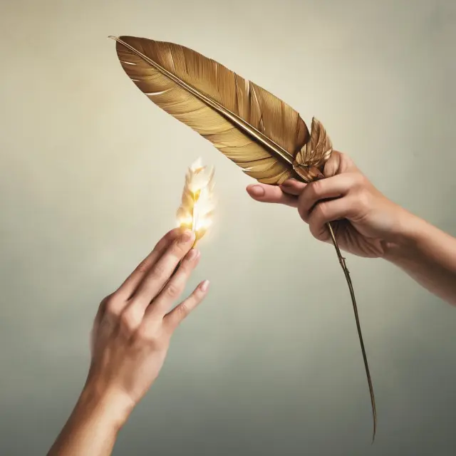 A parent symbolically releasing their hold on a feather, signifying the relinquishment of legal custodial rights and granting hope to another to take care.