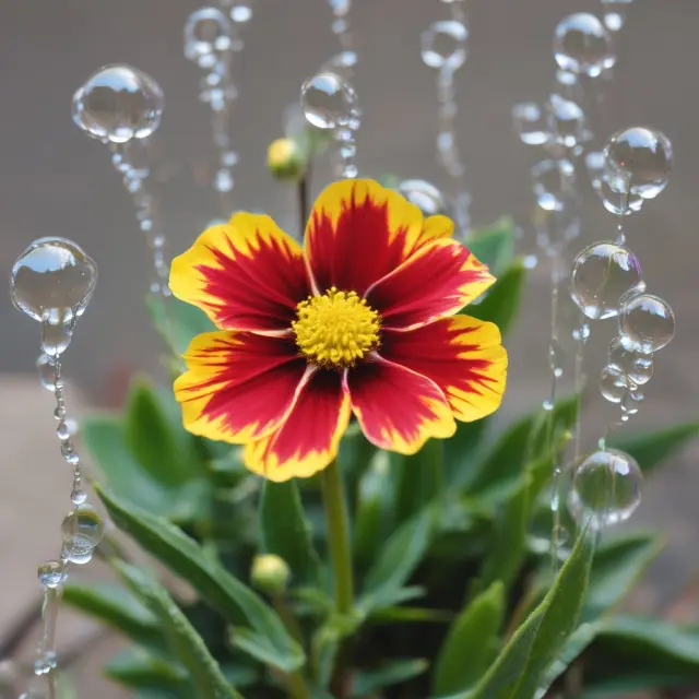 An image of a neglected, wilting wallflower growing amidst popping economic bubbles.