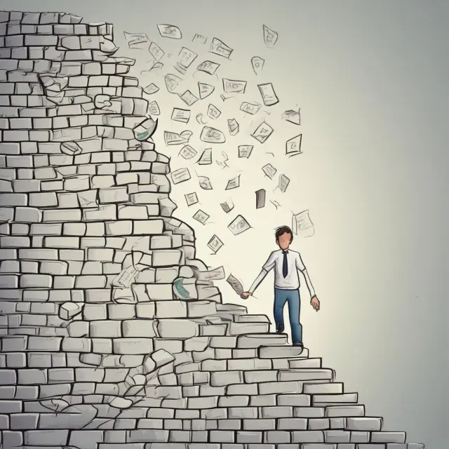 An investor climbing a towering wall with concerns and risk tolerance factors shaping their progress