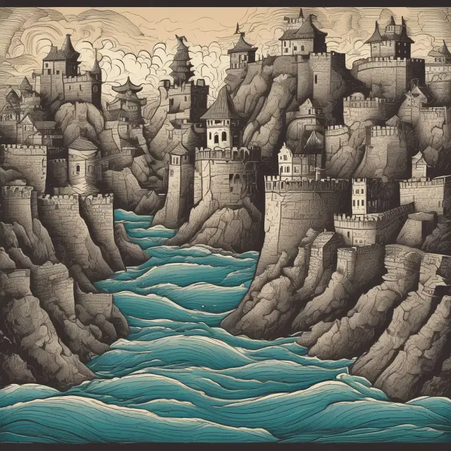 Individuals climbing a castle of economic worries and institutions sailing through stormy seas represent navigating the Wall of Worry in investing