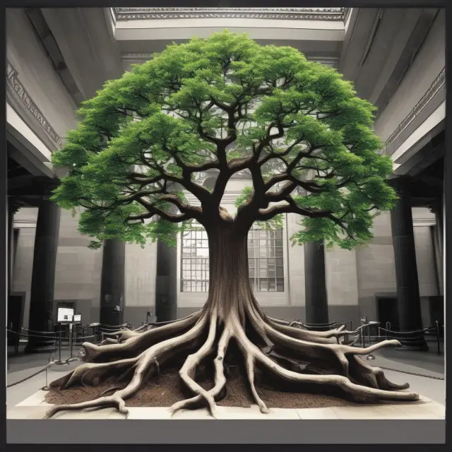 An illustration of a tree with roots symbolizing the NYSE