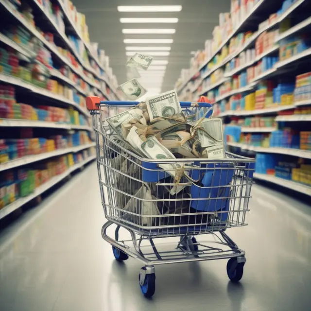 An oversized shopping cart symbolizing Walmart