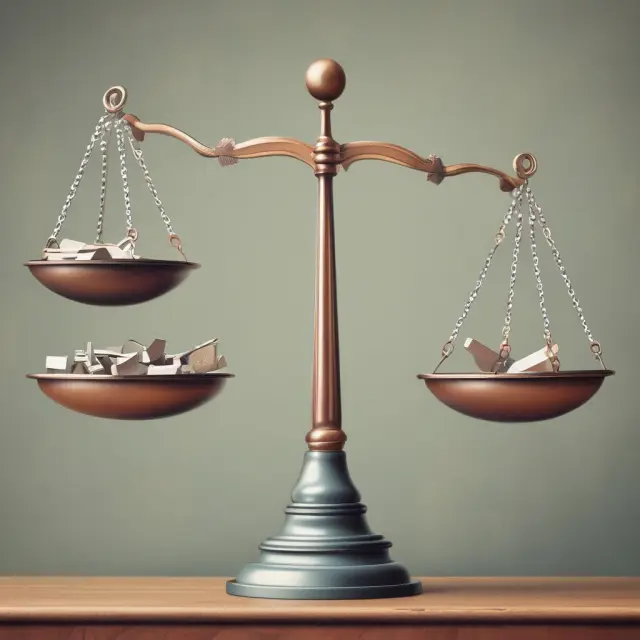 Image: Scales with commodity markets tipping towards excess supply or demand, maintaining balance through Walras
