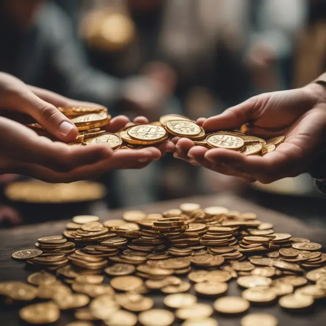 Gold coins symbolizing cash requirements in a bustling marketplace