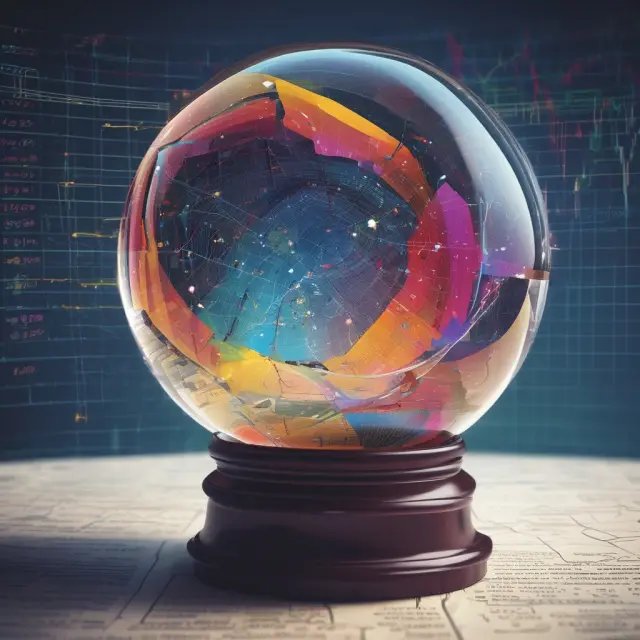 Crystal ball showcasing dynamic stock market graphs representing trends and predictions for weighted average market capitalization
