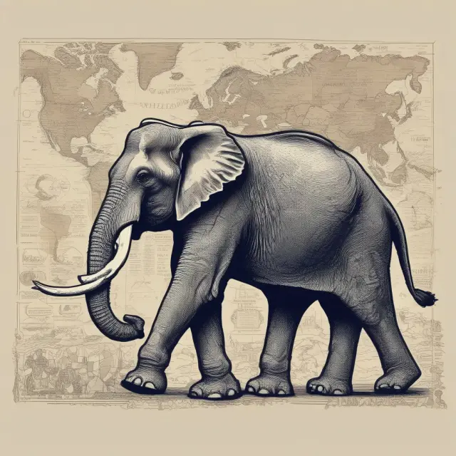 War elephant protectively standing over a globe with terrorism symbols, illustrating the role of war exclusion clauses in insurance policies.