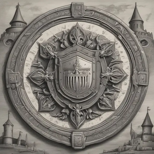 Image: A protective shield adorned with war, terrorism, and political symbols safeguarding a fortified castle symbolizing financial security.