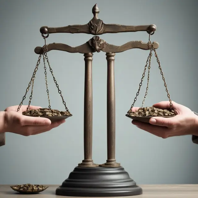 Image: Two hands balancing uncertain war risks on scales, symbolizing the challenges of assessing outcomes and calculating premiums for insurers
