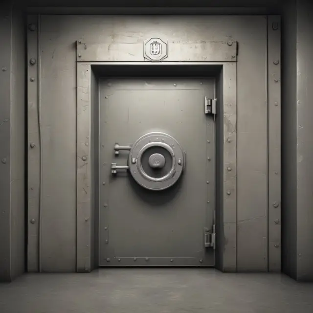 Safe vault image with warehouse symbol, signifying warehouse bond