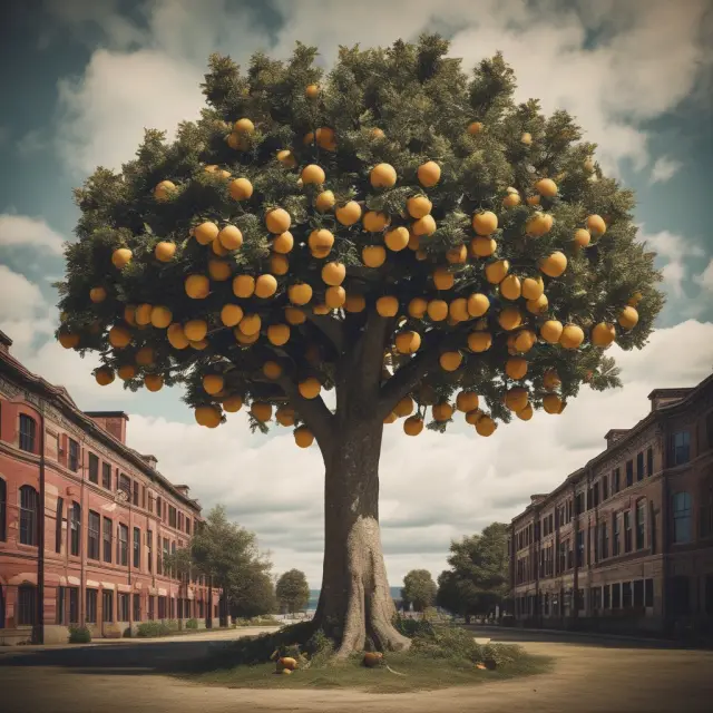 An oak tree laden with golden apples worth $10,000 represents the mandatory bond for Massachusetts warehouse operators