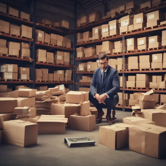 A busy warehouse scene: A borrower checks inventory alongside a diligent lender assessing collateral, emphasizing the security and confidence in warehouse financing