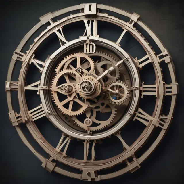 A gear-driven clock illustrating the role of technology in enhancing warehouse financing processes through real-time inventory tracking, e-warrants, and digital collateral management systems.