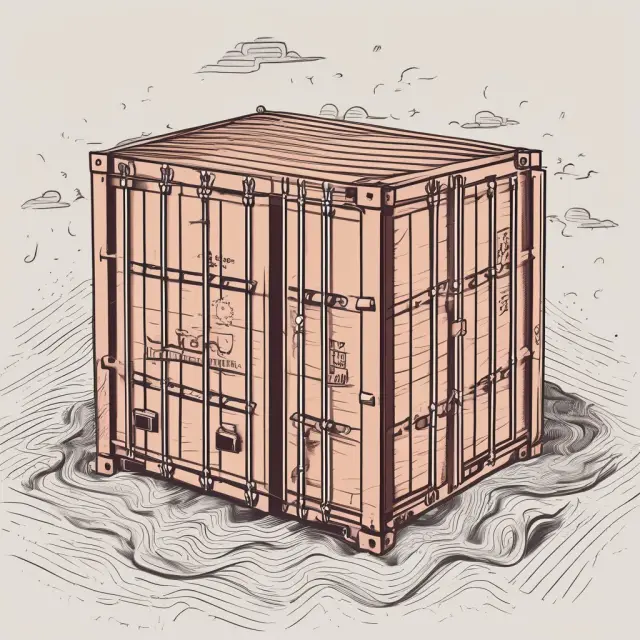 A shipping container moving through complex paperwork and potential risks during warehouse-to-warehouse insurance coverage